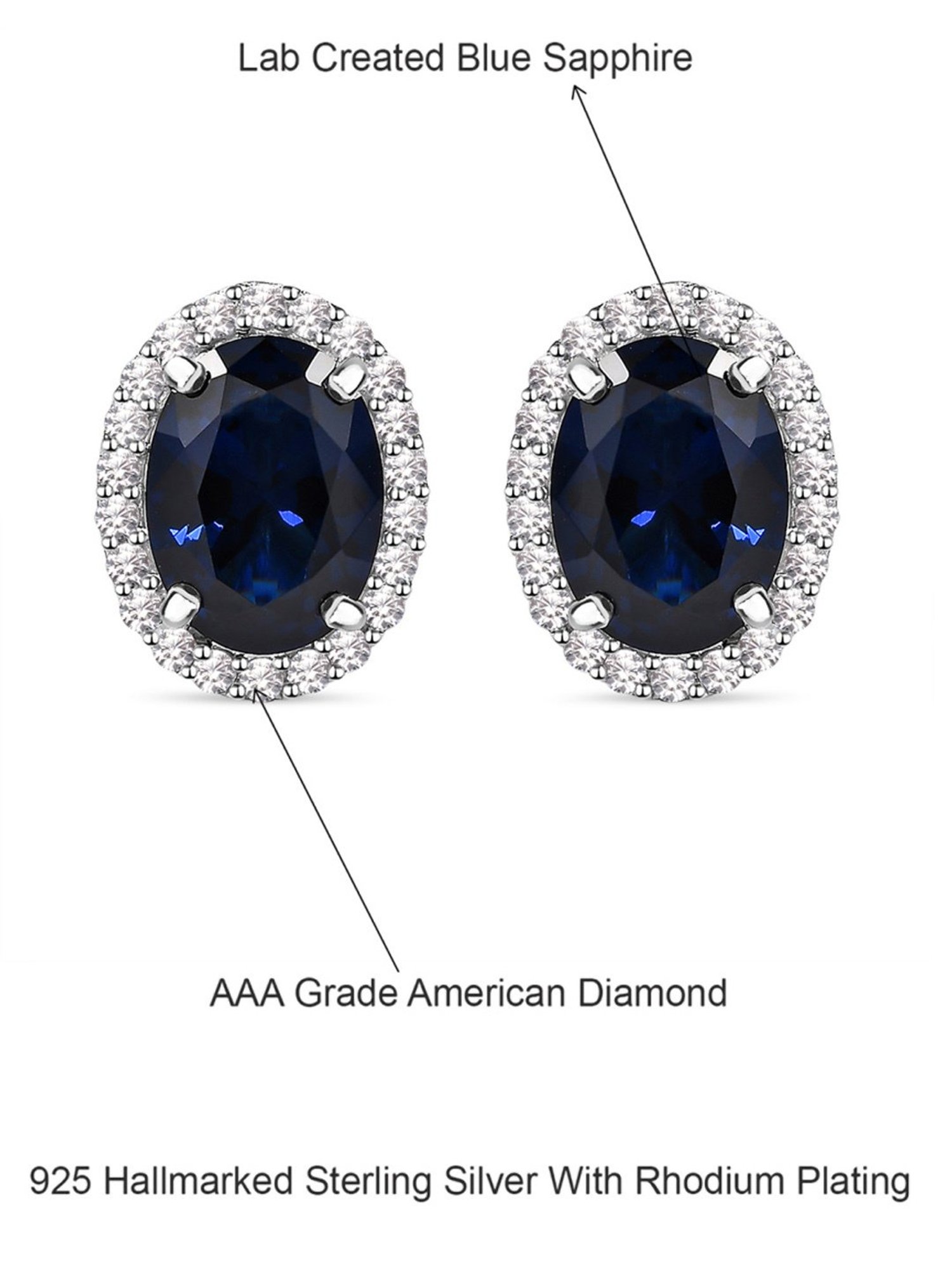 Ornate Jewels 925 Sterling Silver Blue Sapphire & American Diamond Stud Earrings for Women