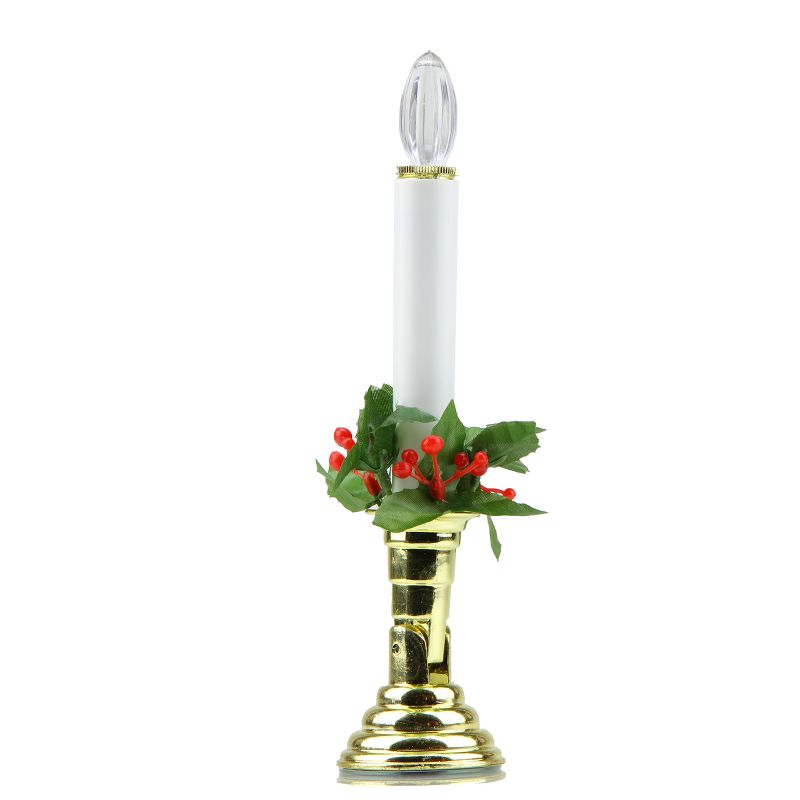 Stanley 9" Stanley White Light Battery Operated LED Candle with Holly Ring
