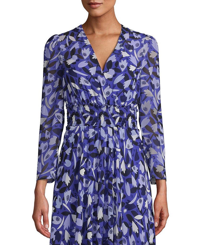 Tommy Hilfiger Paisley Chiffon Smocked Sleeveless Mock-Neck Midi A-Line Dress