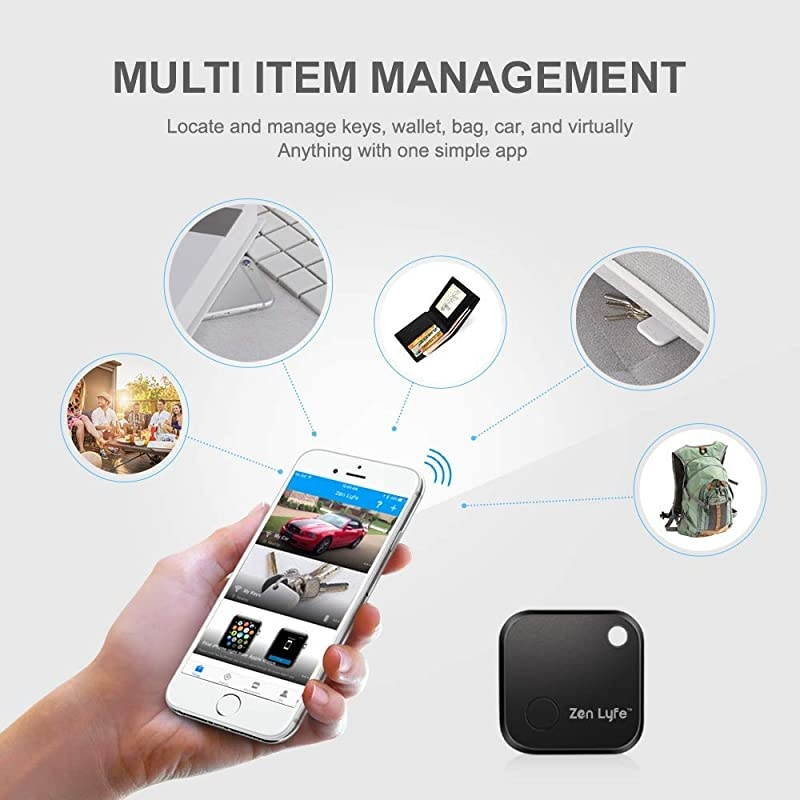 Key Finder, Zen Lyfe/ Classic Item Finder Locator Bluetooth Tracker Device for Car Key/Wallets/Remotes/Luggage/Gadgets/Bike/Pets, APP Control with 1 Year Replaceable Battery (Black)