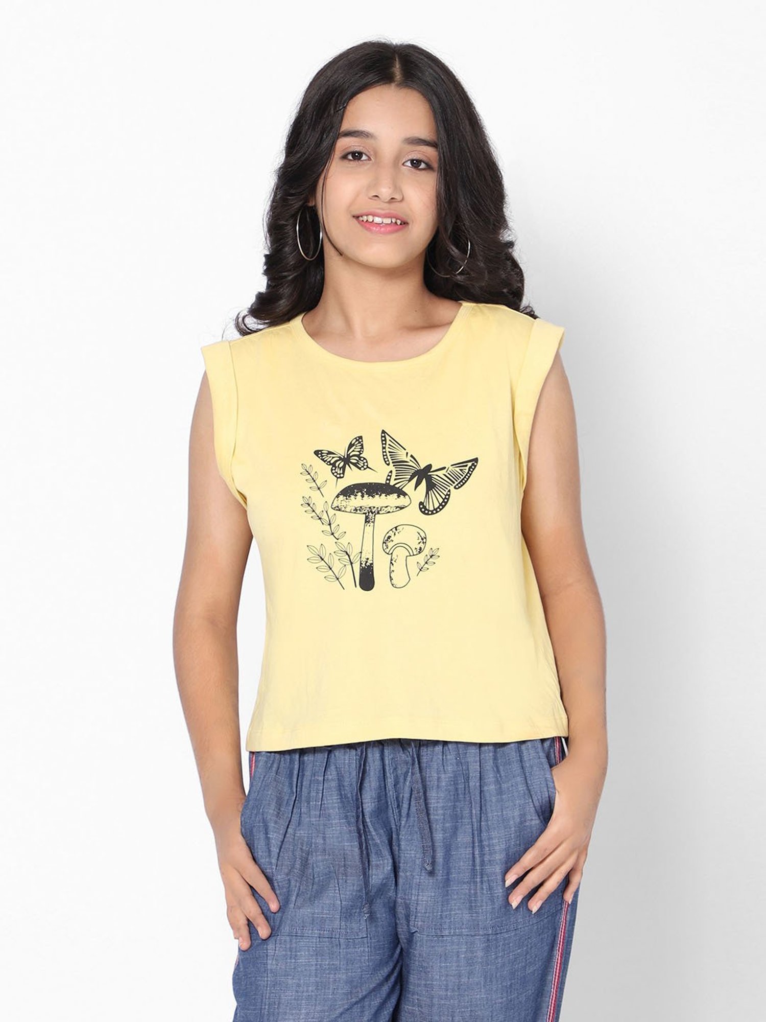 TeenTrums Girls Yellow Printed Top