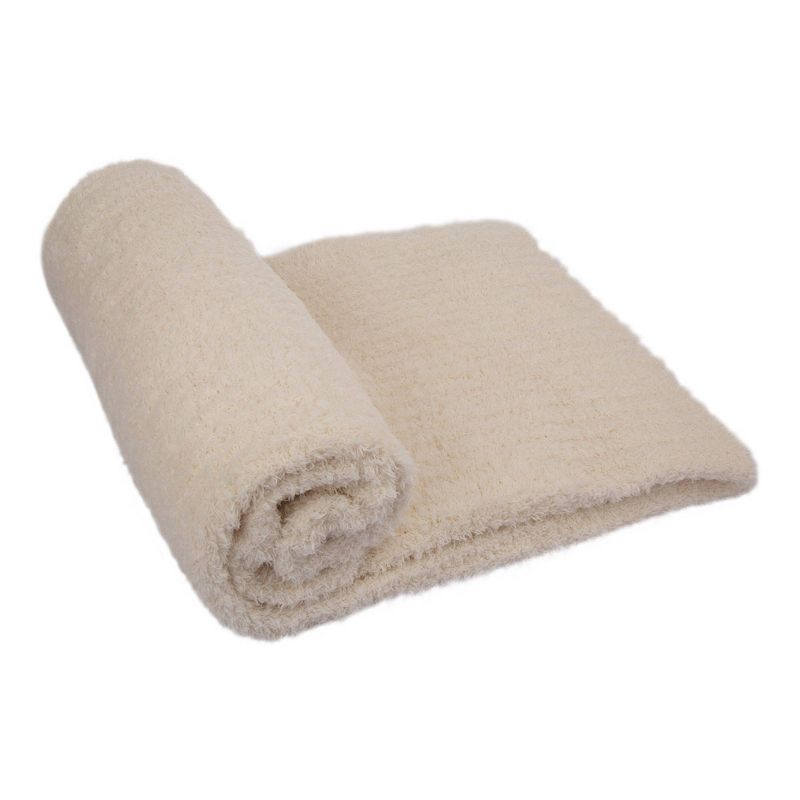 60" x 50" Knitted Polyester Feather Yarn Throw Blanket Beige - Glitzhome