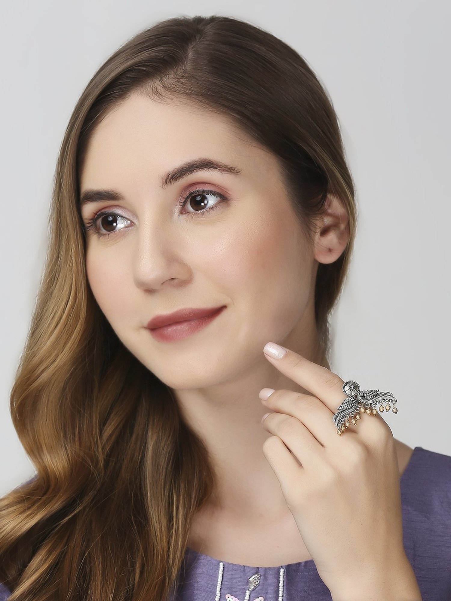 OOMPH Oxidised Silver Peacock Design Tribal & Afghan Finger Ring