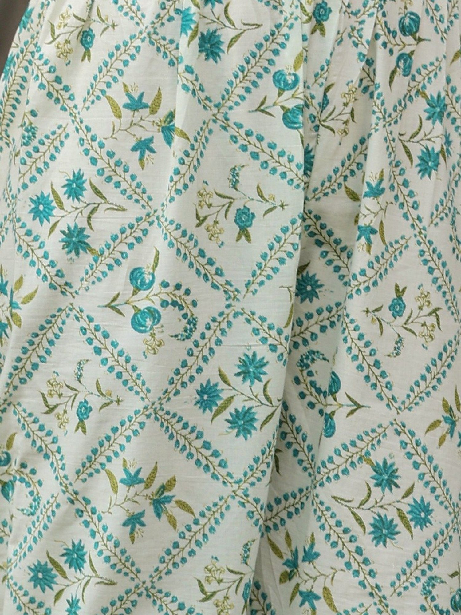 Rain and Rainbow Green Cotton Printed Kurta Pant Set With Dupatta