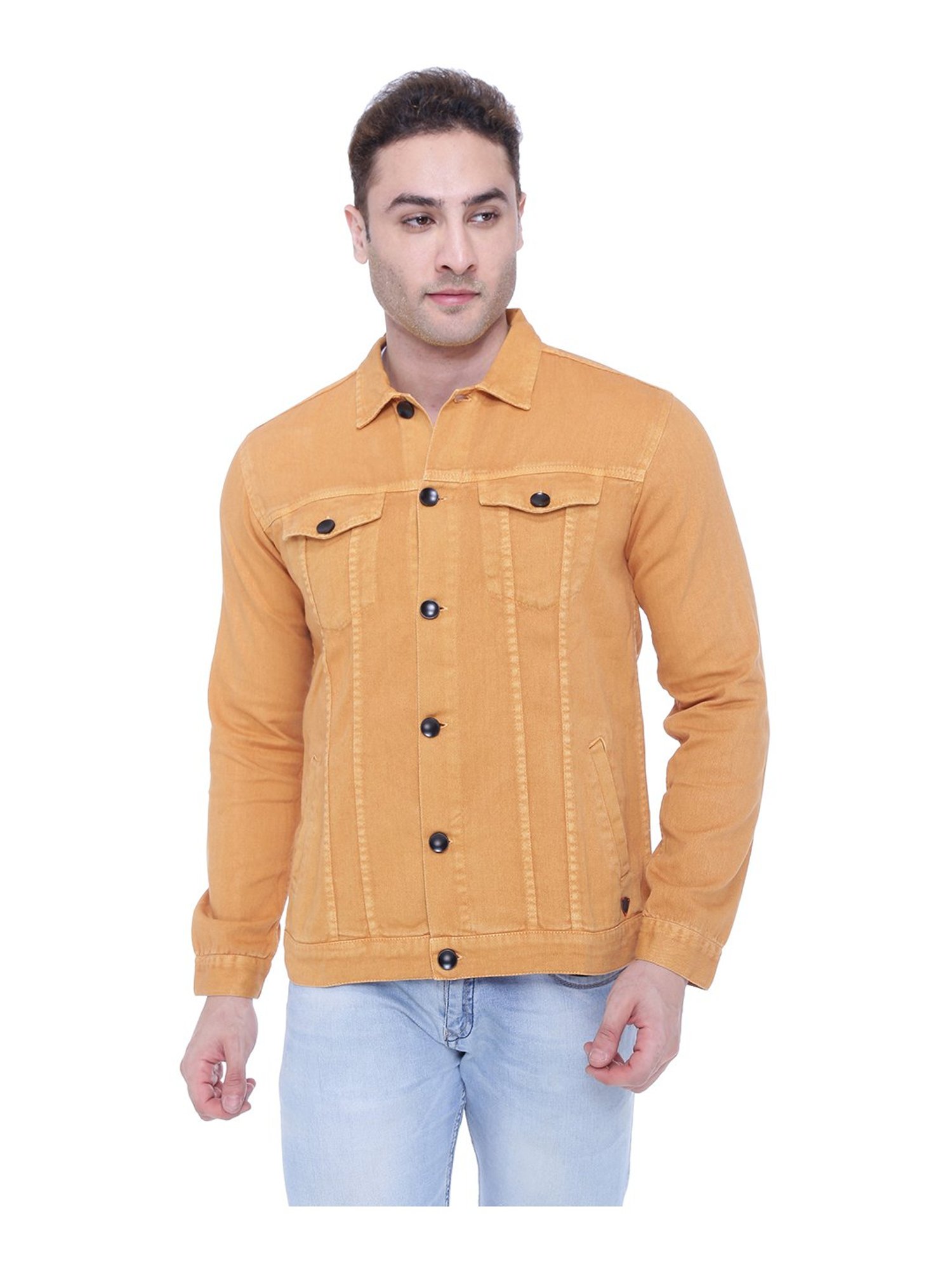 Kuons Avenue Mustard Shirt Collar Denim Jacket