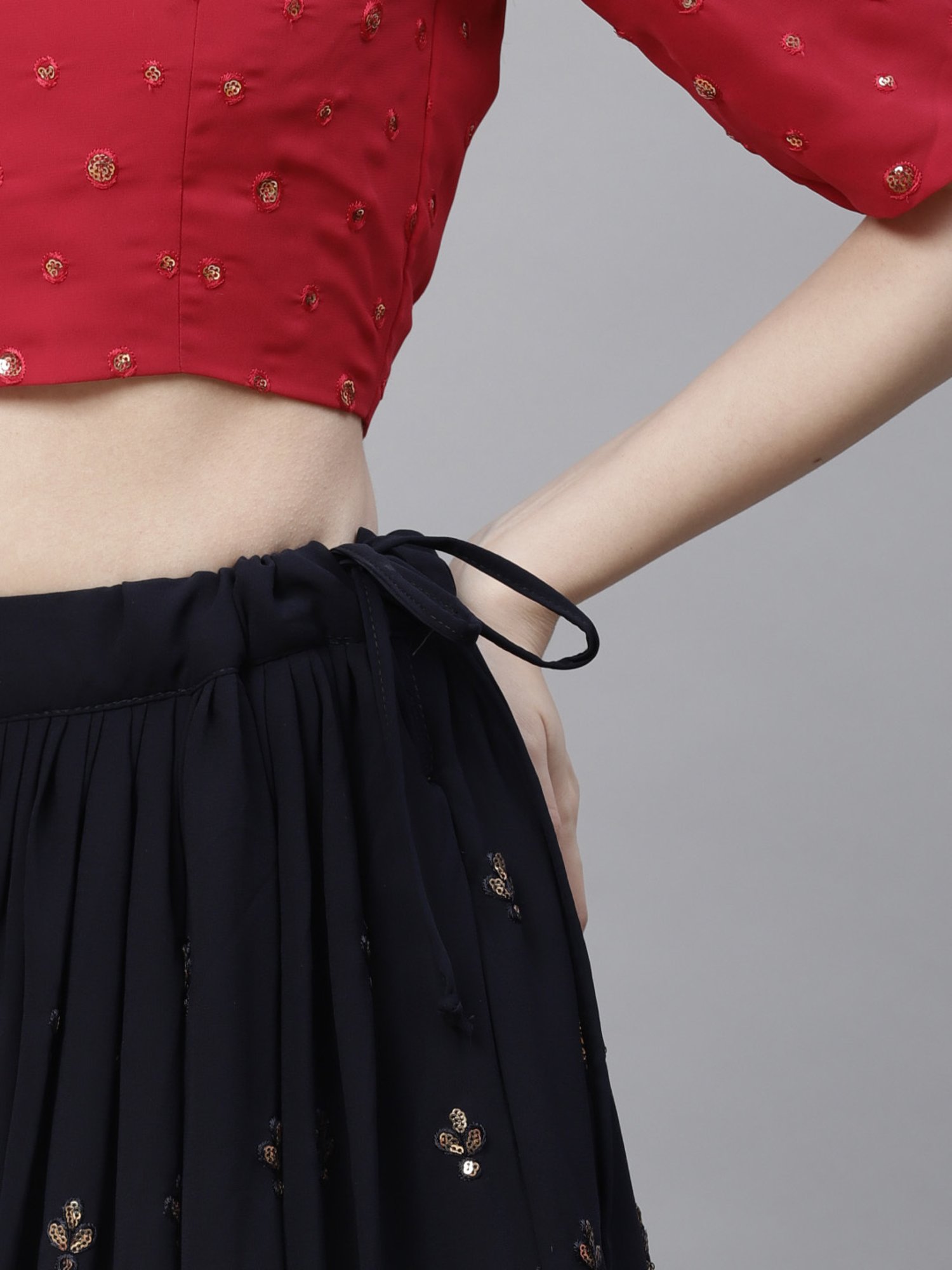 SHUBHKALA Navy Embellished Lehenga and Choli Set With Dupatta