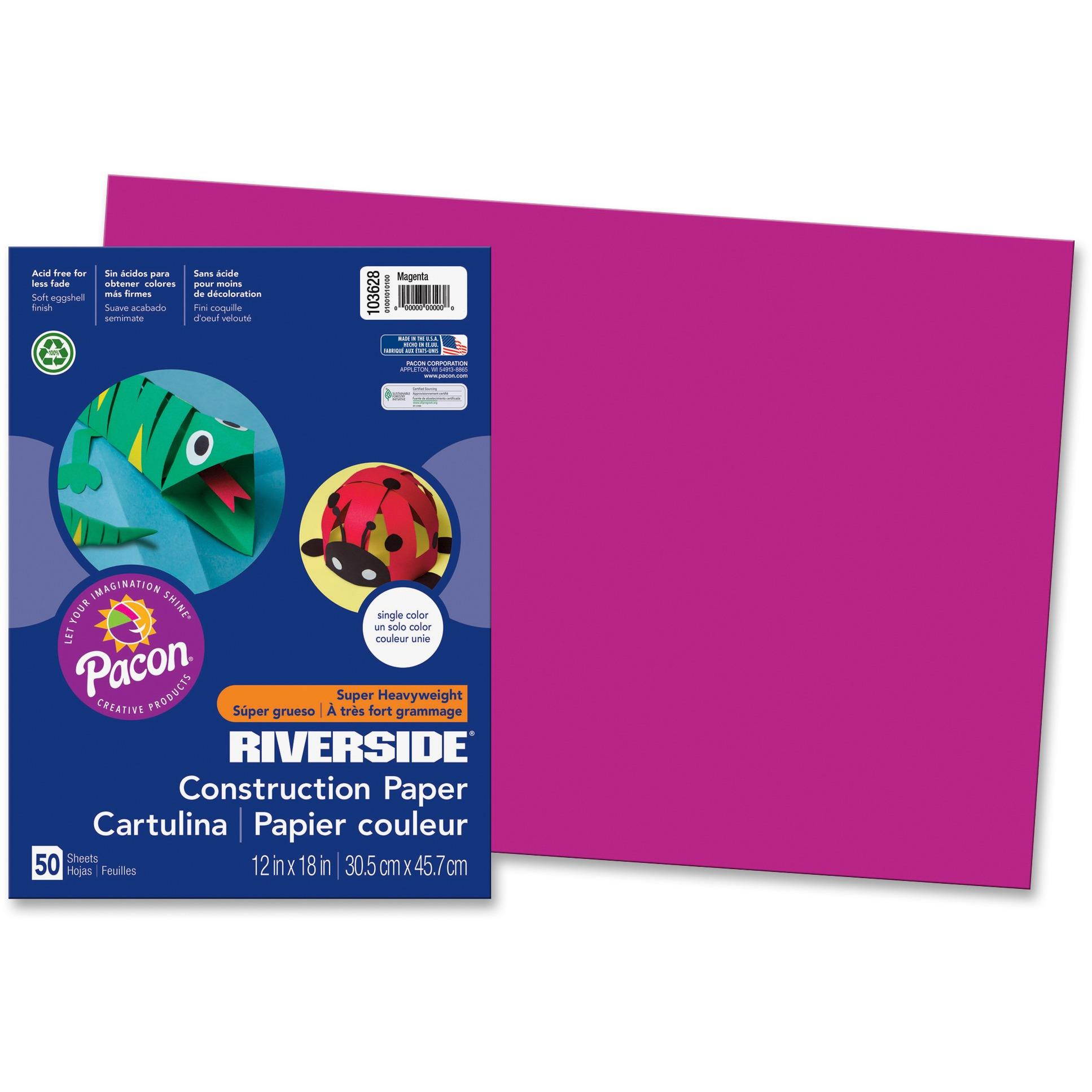 Pacon Construction Paper 76lb . 12"x18" 50/PK Magenta 103628