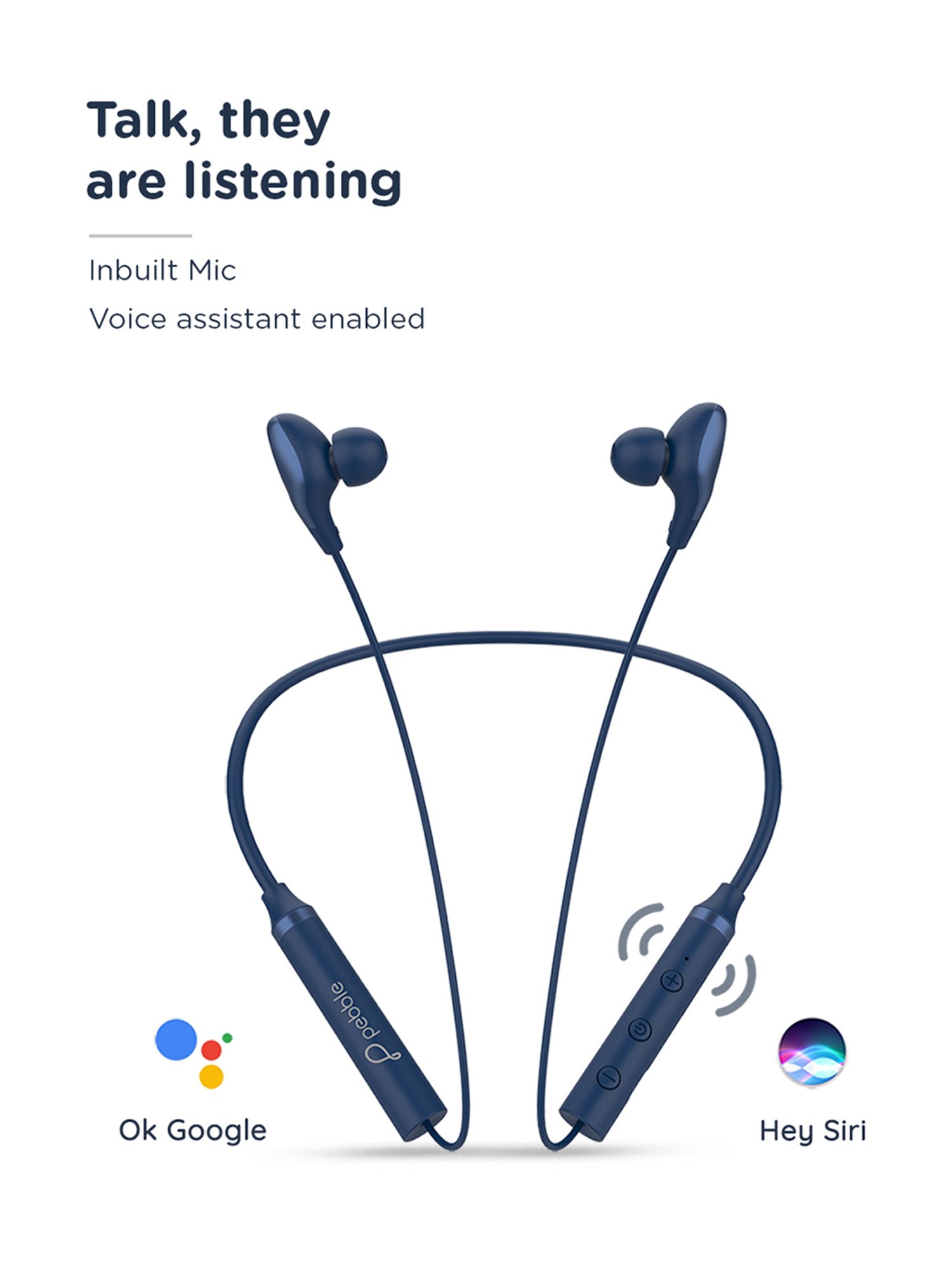 Pebble Flex Air Bluetooth Neckband with Playtime up to 10 Hrs (Navy Blue)