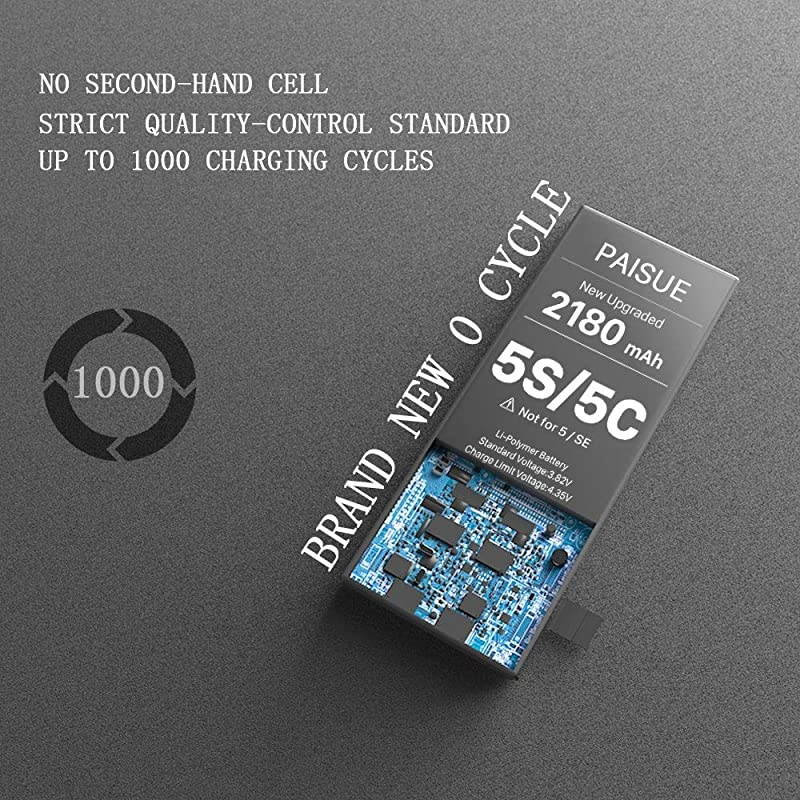 Battery for iPhone 5S and 5C (not 5/SE), Upgraded Higher Capacity New 0 Cycle Battery Replacement Kit for iPhone 5S 5C with Professional Repair Tools and Adhesive