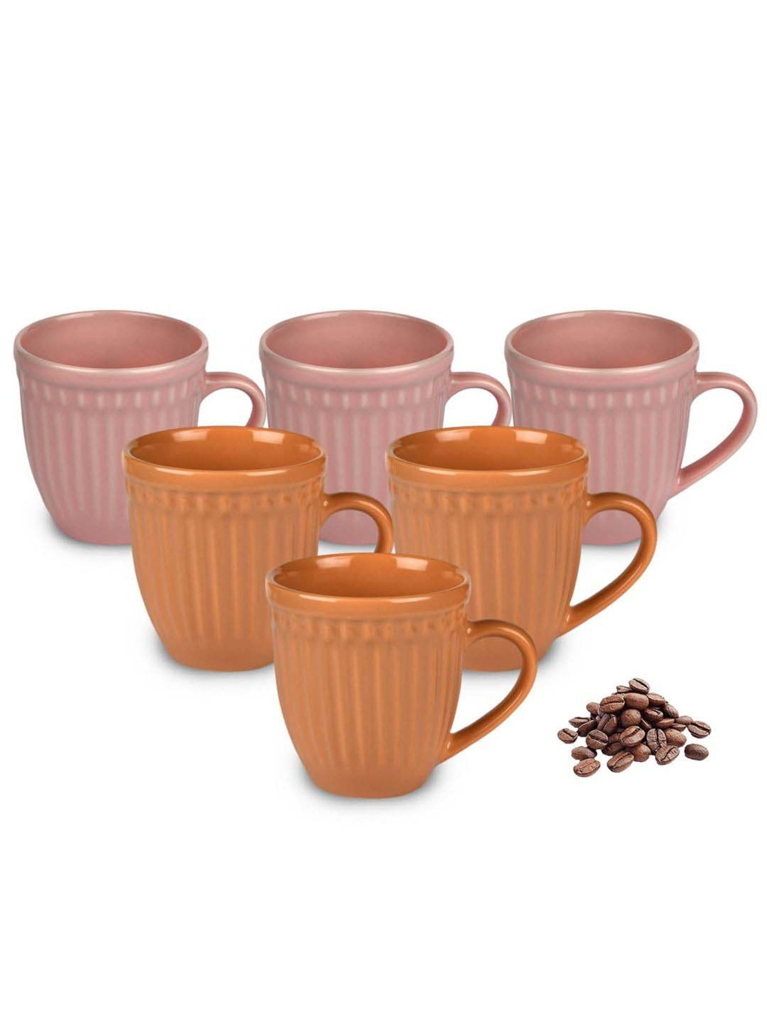 Urban Chef Pink & Brown Ceramic Handcrafted Microwave Safe Tea Cup - Set of 6