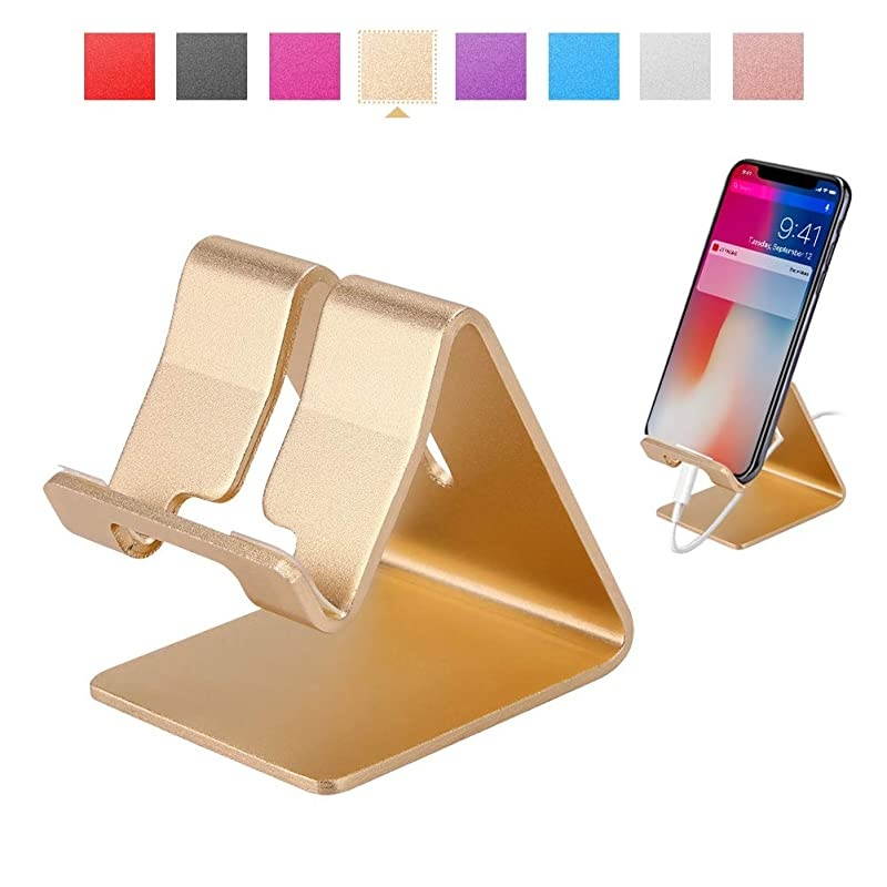 Cell Phone Stand Aluminum Alloy Desktop Phone Mount Holder, Universal Tablets Phone Stand for iPhone 11 X 8 7 6 Samsung Galaxy s10 9 All Smartphone (Golden)