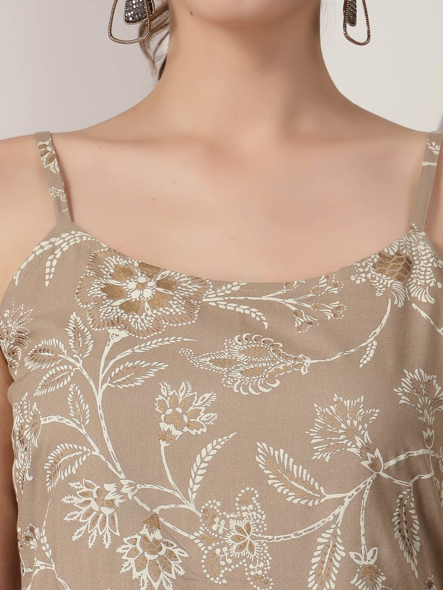 Stylum Beige Rayon Floral Print Top & Pant Set