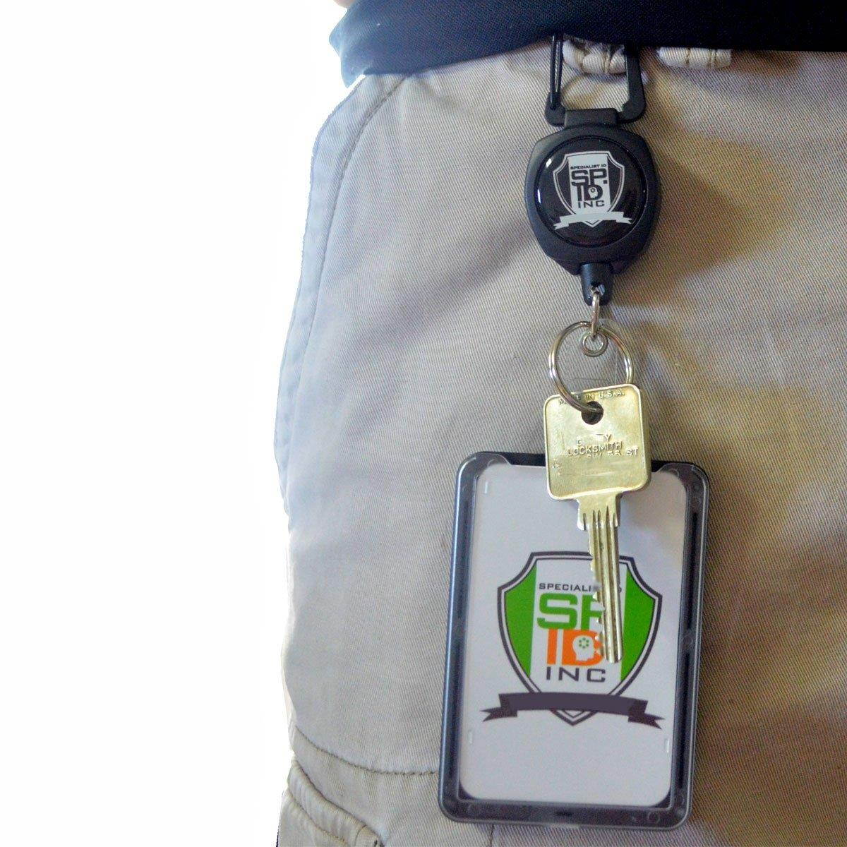 Super Heavy Duty Sidekick Retractable Badge and Key Reel - Carabiner Clip - with THREE Card ID Badge Holder by Specialist ID