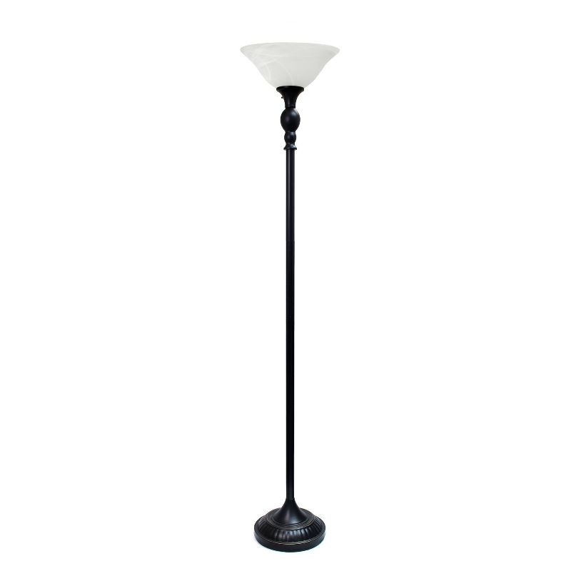 1 Light Restoration Torchiere Floor Lamp with Marbleized Glass Shade Bronze - Elegant Designs