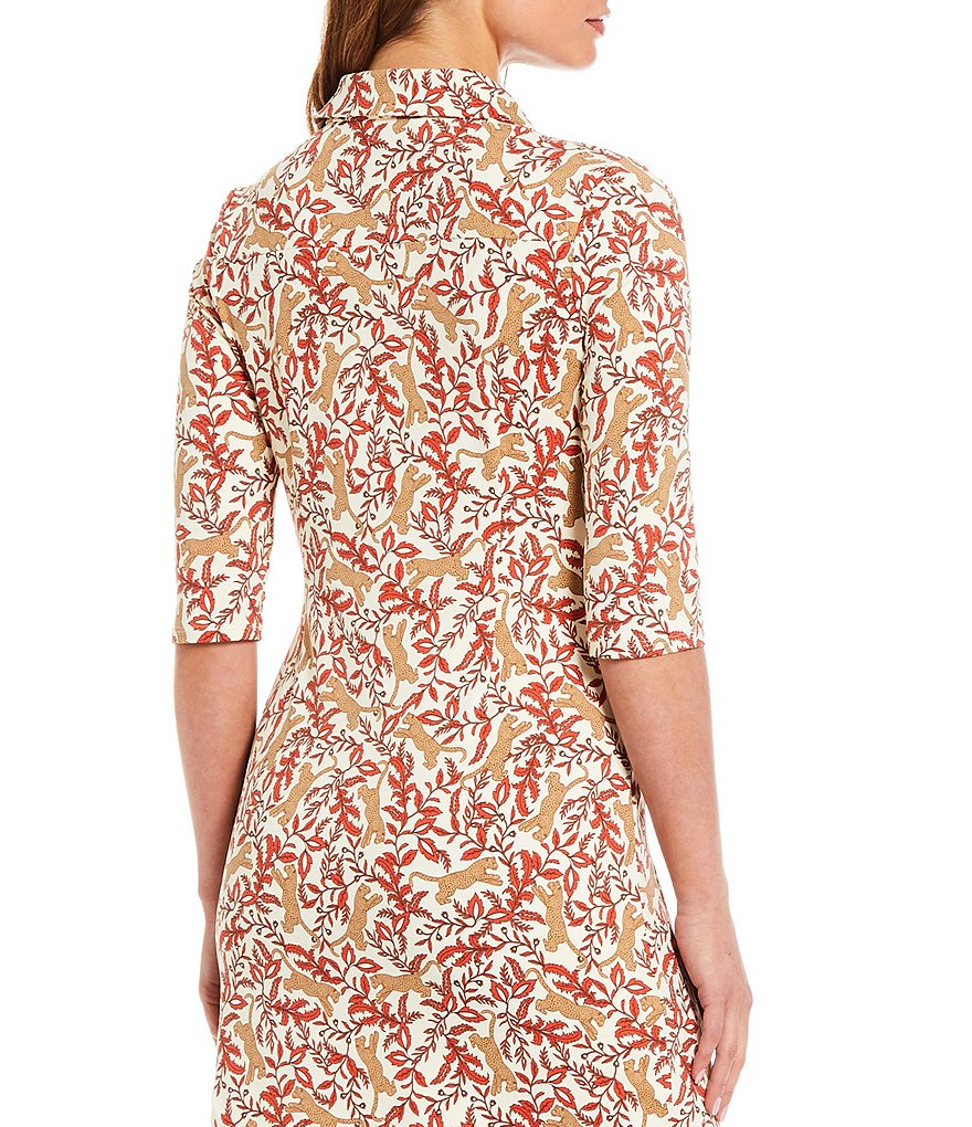 Jude Connally Sloane Jungle Cheetah Jude Cloth Point Collar Neck 3/4 Sleeve Shirtdress