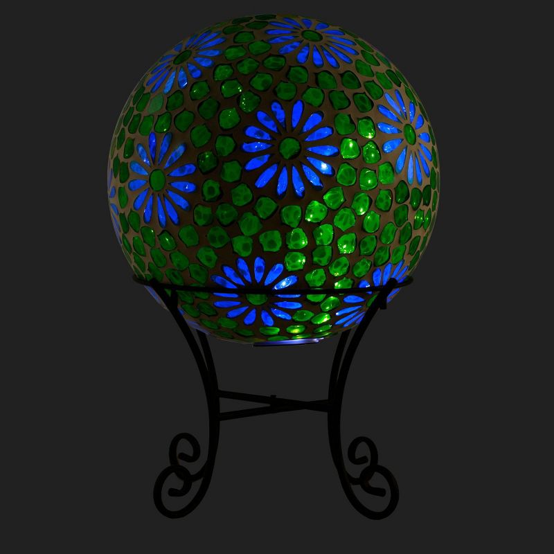 24" x 16" Indoor/Outdoor Glass Gazing Globe with LED Lights and Stand Green - Alpine Corporation
