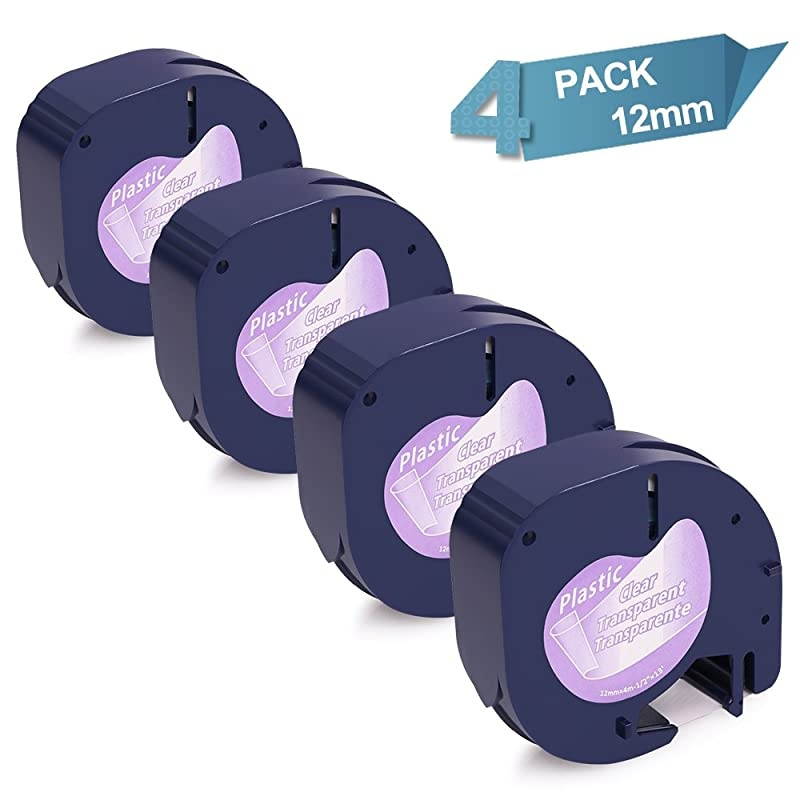 Compatible Label Tape Replacement for DYMO LetraTag Refills Clear Transparent Label Tape Compatible with DYMO Label Maker 12 Inch x 13 Feet 12mm x 4m 4 Pack