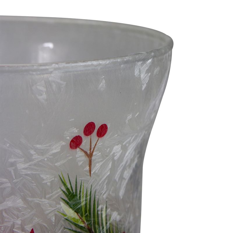 Northlight 4" Hand Painted Christmas Cardinal and Pine Flameless Glass Candle Holder