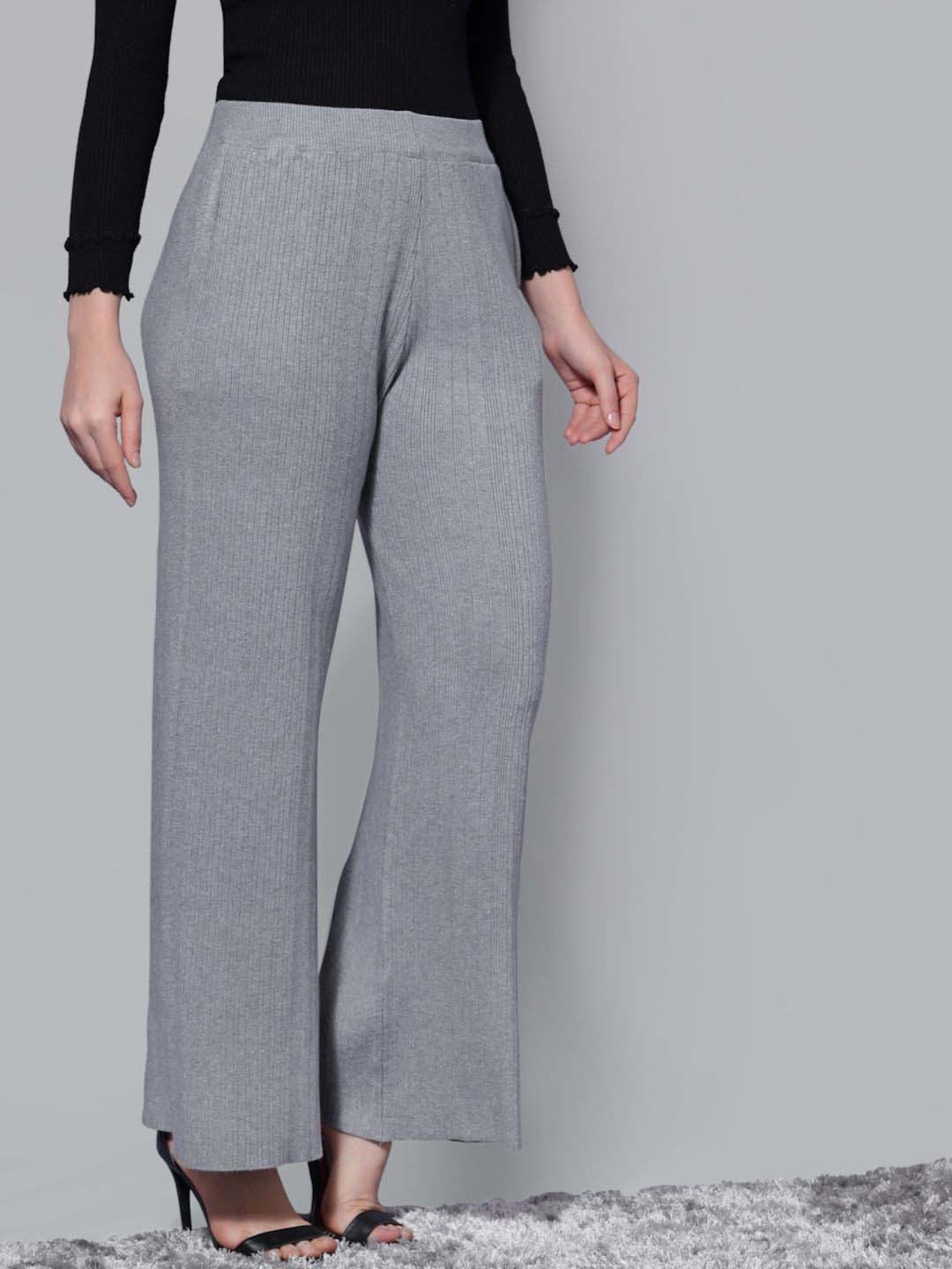 Mafadeny Grey Self Pattern Palazzos