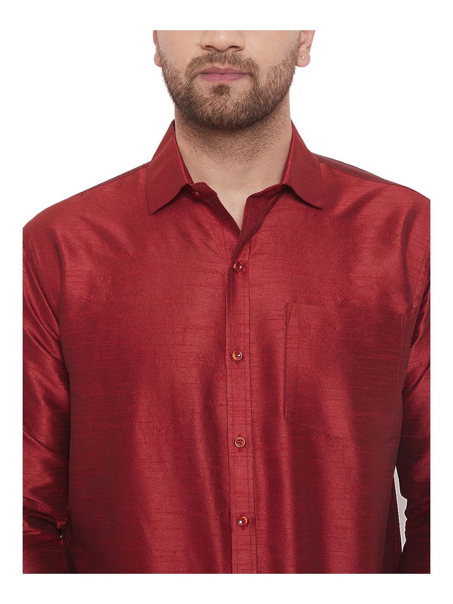 VASTRAMAY Maroon Straight Fit Self Pattern Ethnic Shirt