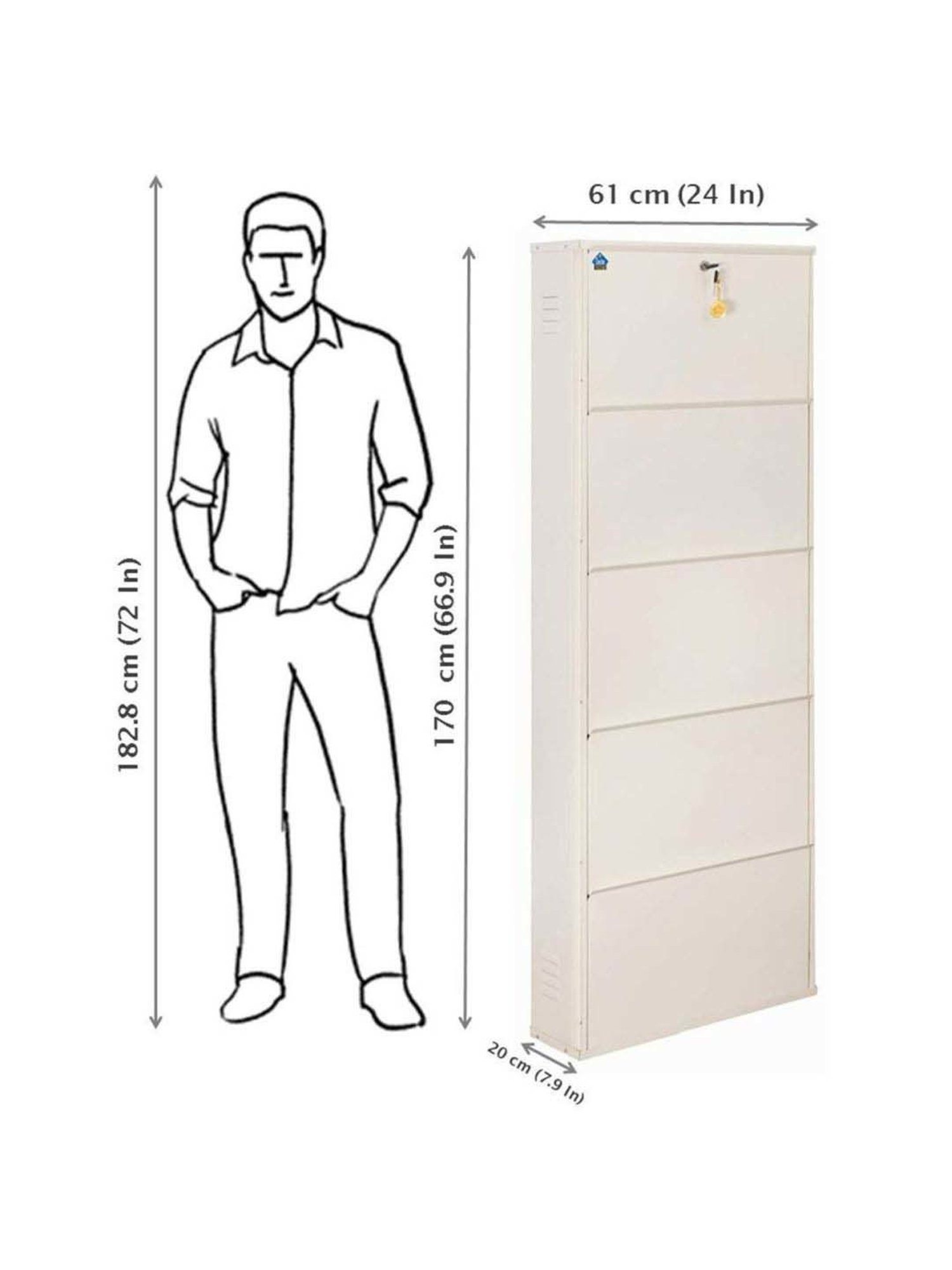 Delite Kom Metal Shoe Rack - 24" 10 Shelf, Double Decker, Ivory, PowderCoat, Wall Mount, DIY