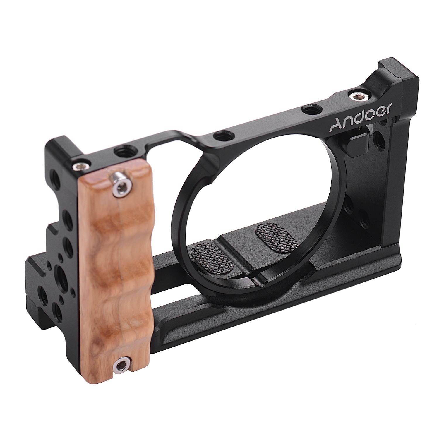 Andoer Metal Aluminum Camera Cage Compatible with Sony RX100 VI/VII with Cold Shoe Mount 1/4 Screw Wooden Handgrip Vlogging Shooting Accessories