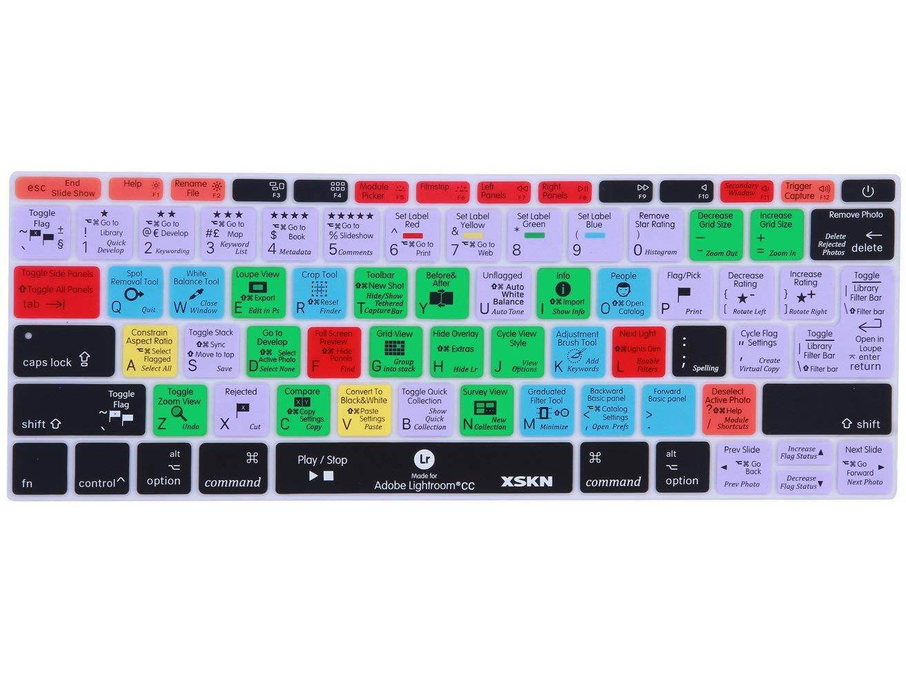 XSKN 2016 Shortcut Design Series Keyboard Skin Cover for New Macbook 12 (2015 Model A1534) and New MacBook Pro 13 (2016 Newest Version Model A1708, No Touch Bar), US&EU Version (Lightroom)