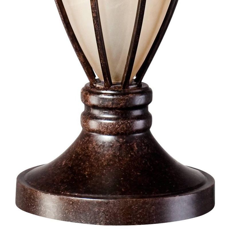 John Timberland Mission Table Lamp with Nightlight Champagne Glass Brushed Iron Cage Beige Fabric Shade for Living Room Family