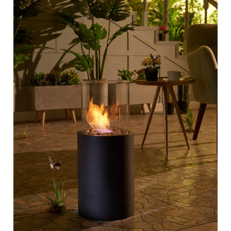 8.25"x19.25" Ventless Smokeless Glass & Black Metal Column Tabletop Fire Pit - Dayna B.