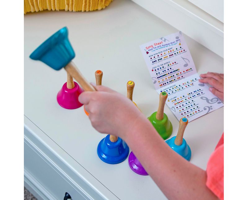  Fat Brain Toys Rainbow Music Hand Bells with Wood handles FB380-1