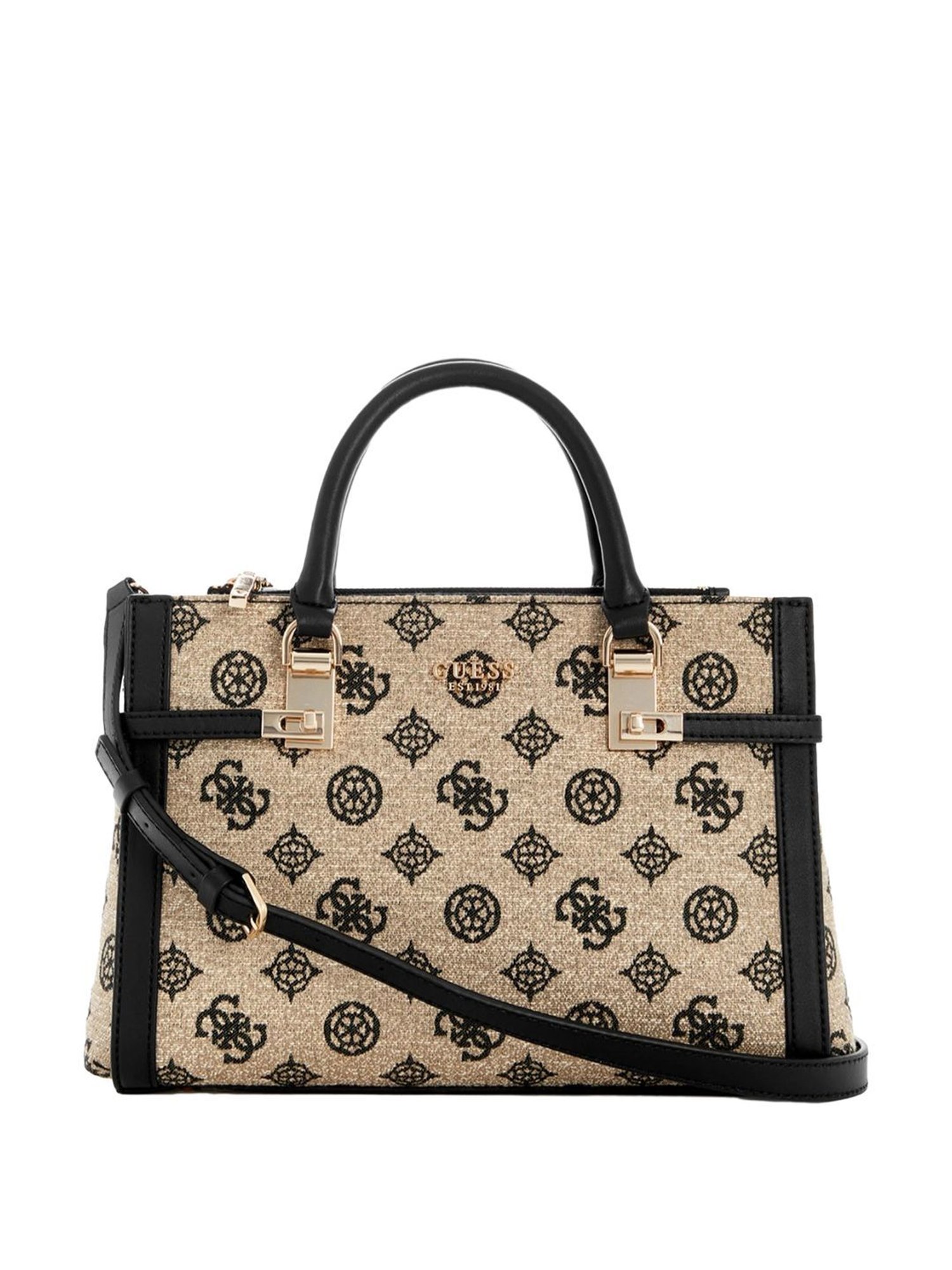 Guess Brown & Black Printed Shoulder Handbag