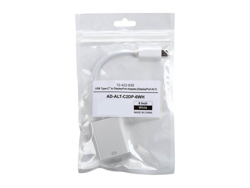 Coboc AD-ALT-C2DP-6WH 6inch White DisplayPort ALT USB 3.1 Type C to DisplayPort Adapter Converter w/Audio - DP ALT USB-C to DisplayPort - 4K2K Resolution