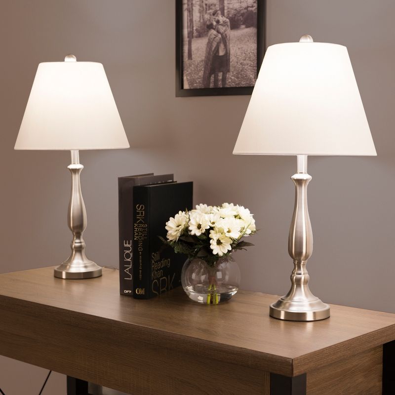 Set of 2 Table Lamps Traditional Brushed Steel (Includes LED Light Bulb) - Yorkshire Home
