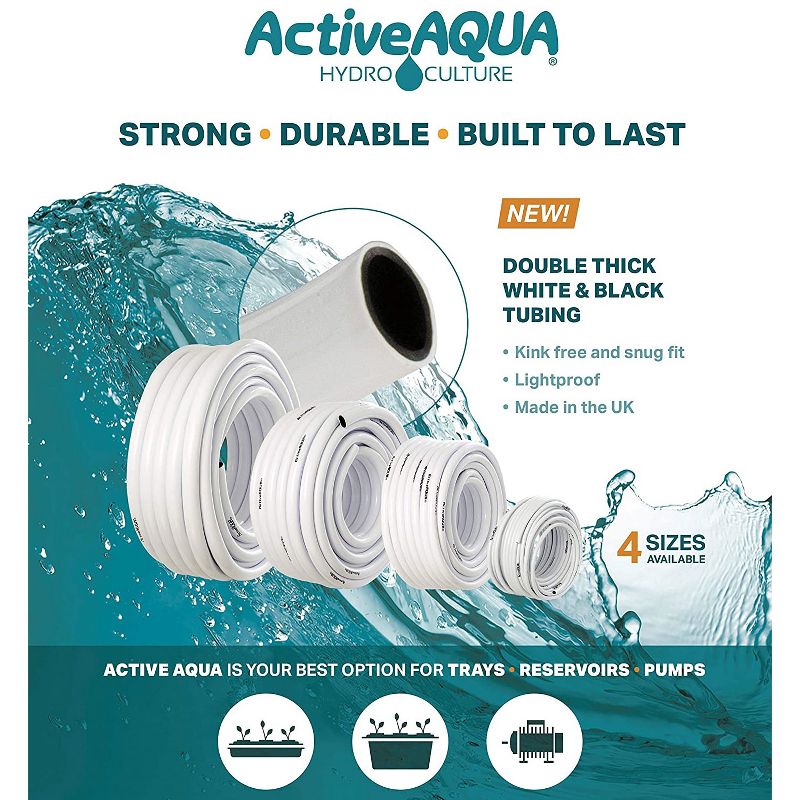 Active Aqua HGTB75WB 3/4 Inch Inside Diameter Vinyl Tubing for Indoor Vegetation Growing Hydroponic Irrigation Systems and Tanks, 100 Feet, White