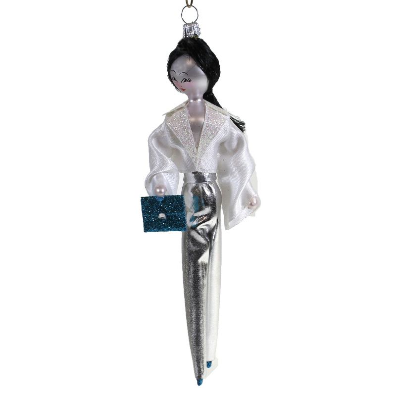Italian Ornaments 7.0" Chelsea In Silver Pants Ornament Italia Diva Lady  -  Tree Ornaments