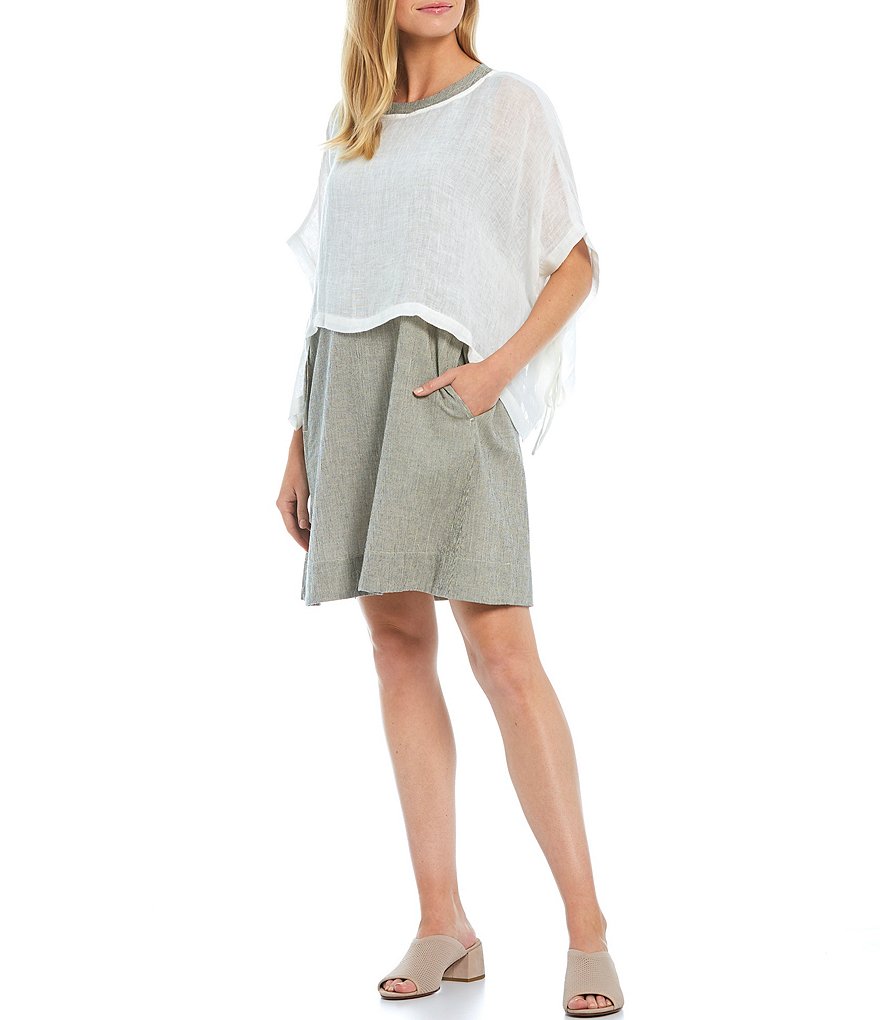 Eileen Fisher Organic Linen Jewel Neck Cropped Poncho