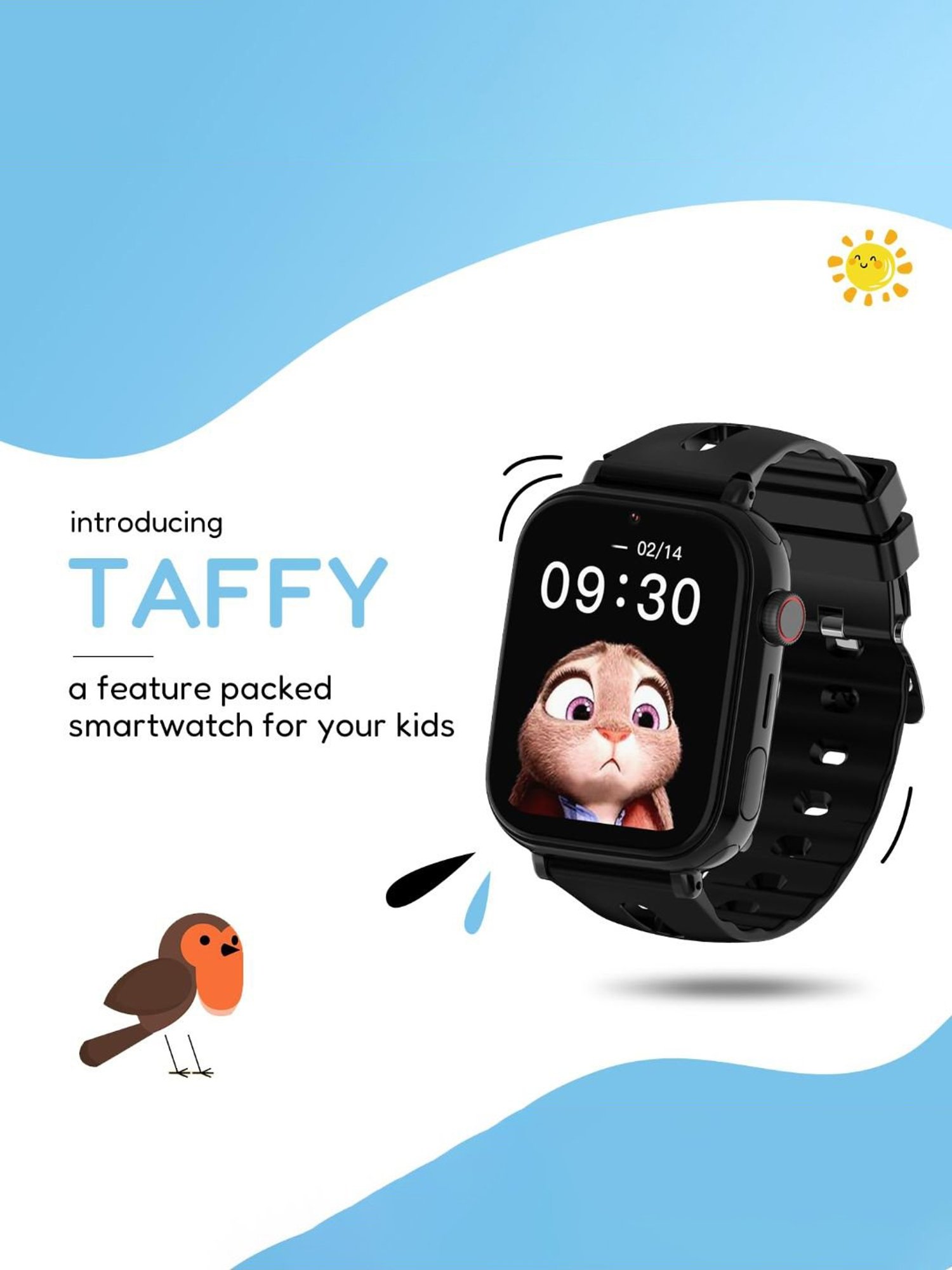 Turet Taffy 4G Smartwatches for Kids with Live Tracker GPS Watch & Waterproof, Long Battery (Black)
