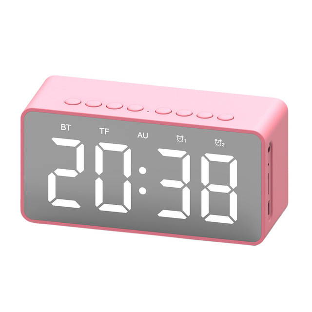 Wireless bluetooth speaker, bluetooth 5.0 speaker with mirrored LED alarm clock and built-in microphone voice, for Android and IOS smart phones,Black