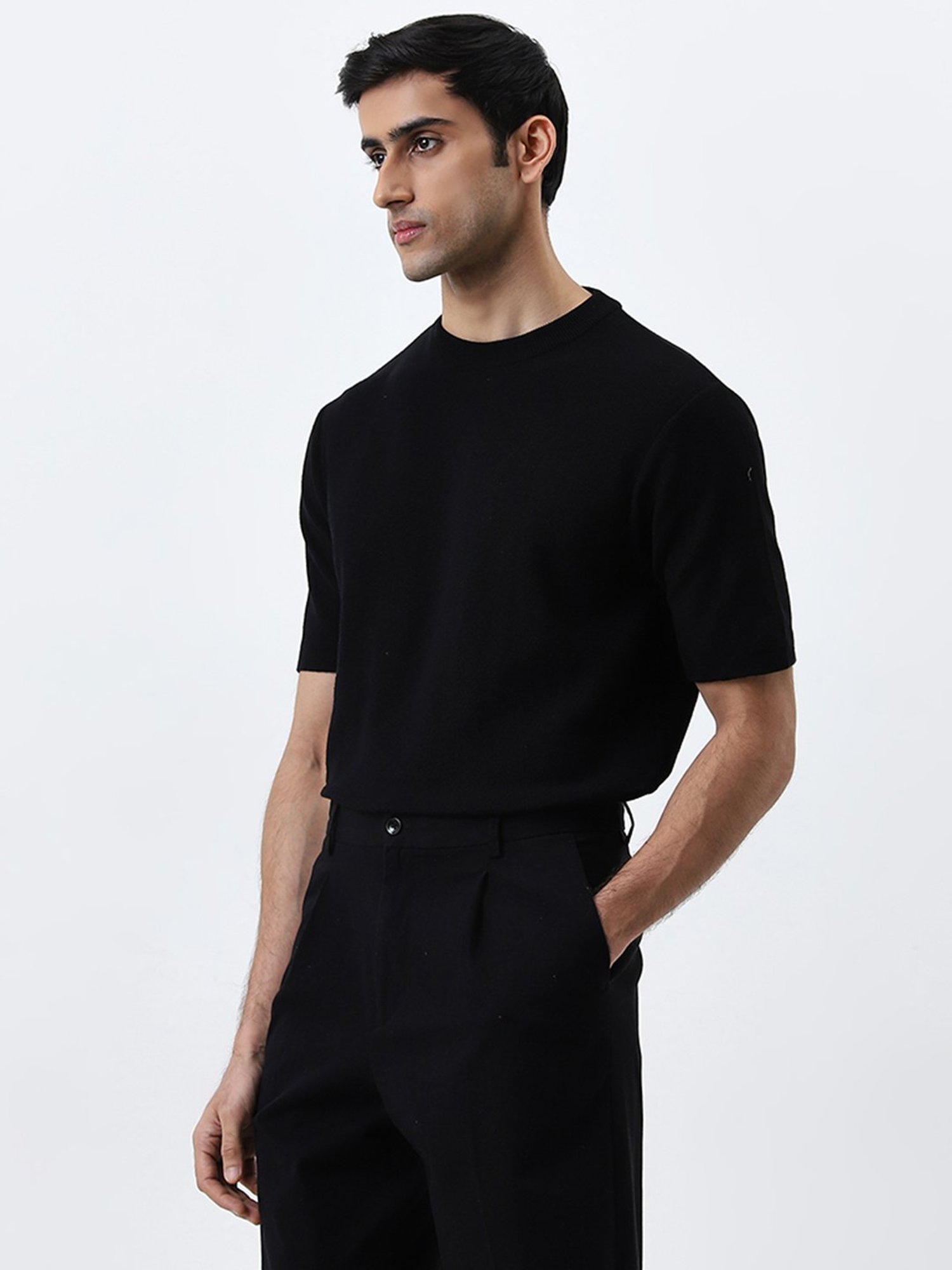 WES Formals by Westside Black Solid Slim-Fit T-Shirt