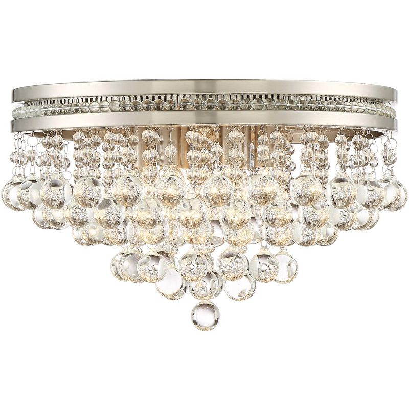 Vienna Full Spectrum Modern Ceiling Light Flush Mount Fixture Brushed Nickel 15 1/4" Wide Crystal Droplets for Bedroom Hallway
