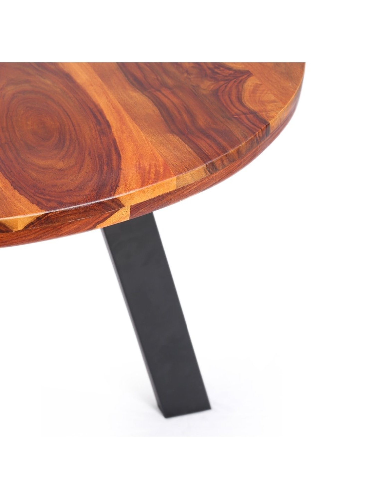 ExclusiveLane Round Edges Brown Sheesham Wood Handcrafted 4 Seater Dining Table Teak Finish