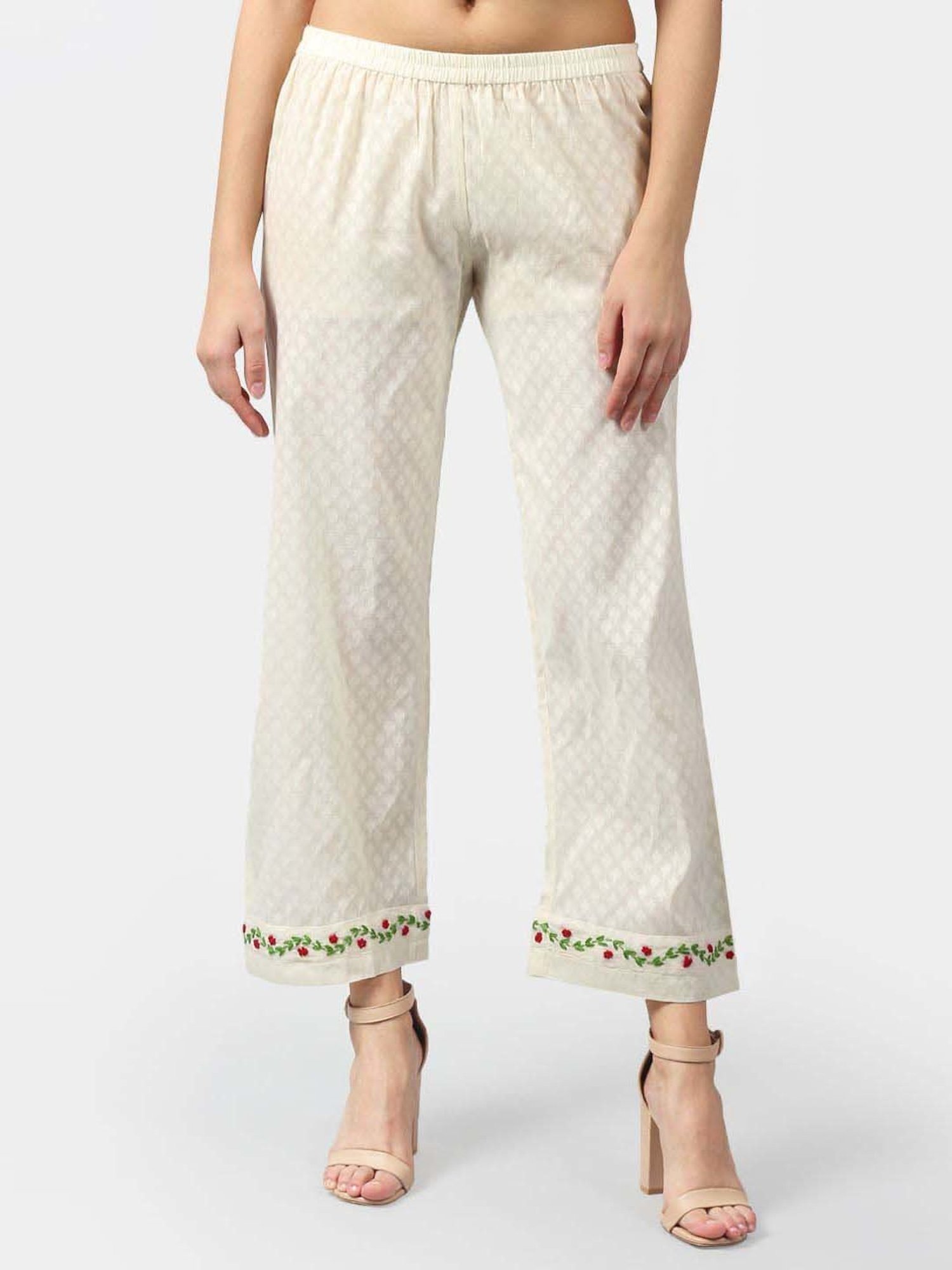 DART STUDIO White Cotton Embroidered Palazzos