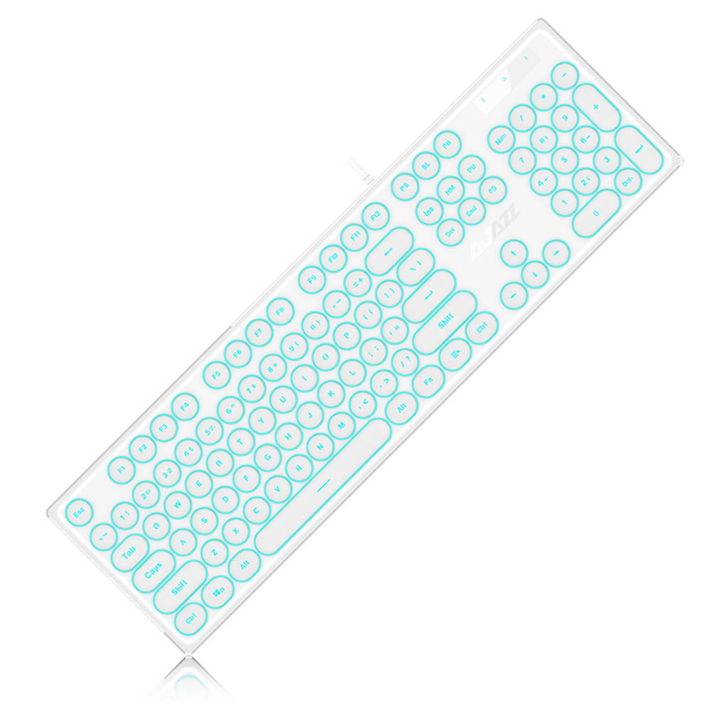 Wired Keyboard Retro Punk Round Keycap Mute White Backlit Ergonomic Slim Keyboard for Office Gamers Programmers Typists Laptop Computer