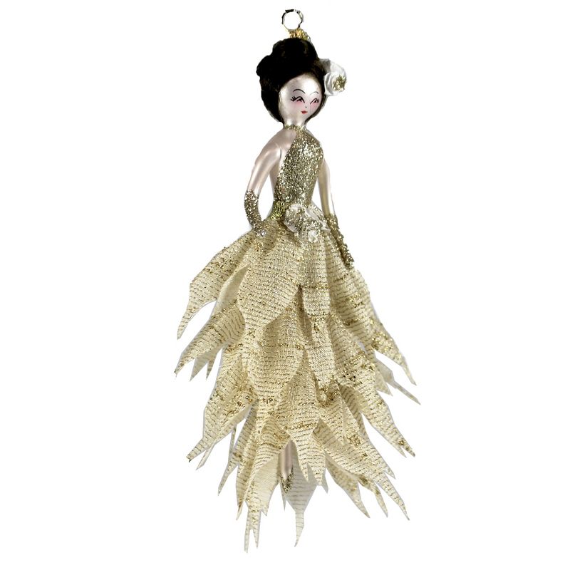 Italian Ornaments 8.0" Woman In Long Gold Petal Dress Ornament Woman Elegant Couture  -  Ornament Sets