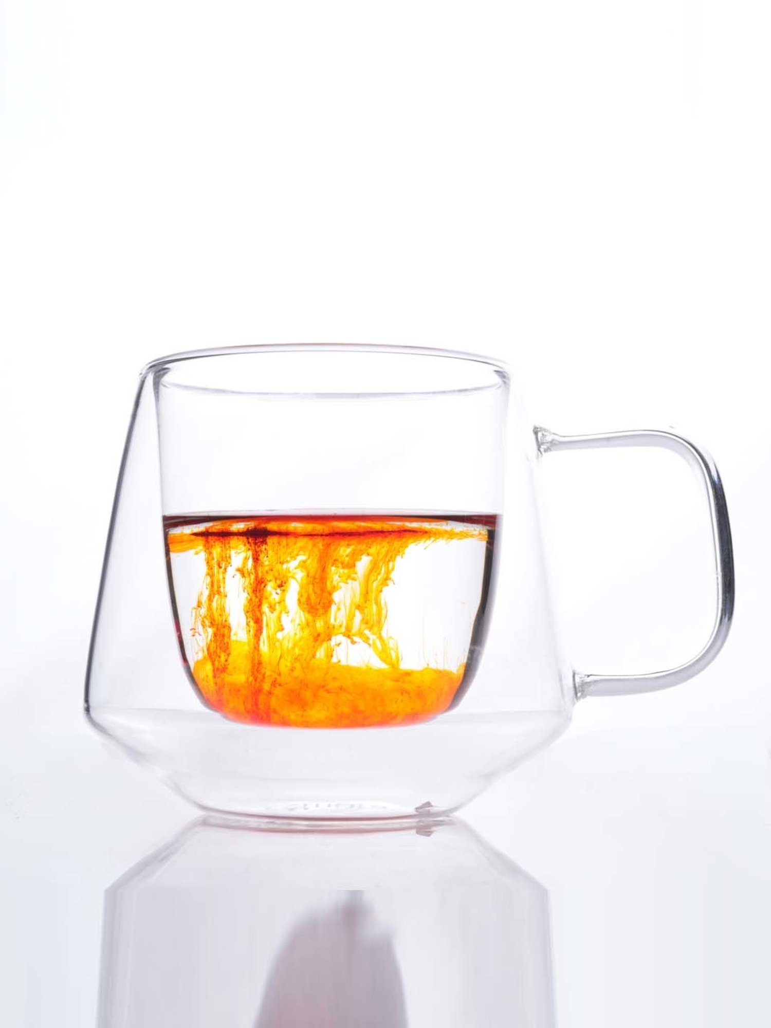 Femora Double Wall Transparent Glass Heat Resistant Coffee Mugs With Handle (0.2 L) - Set of 4