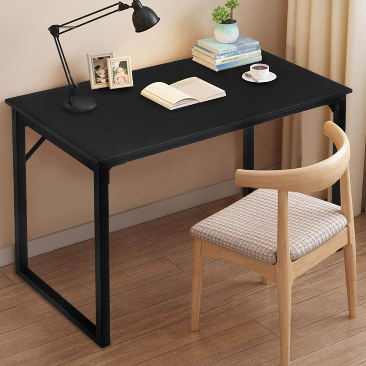 39" Modern Simple Computer Desk Wood Laptop Tables Study Metal Frame Home Office