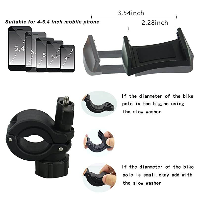 Bike Phone MountBicycle Cell Phone Holder Universal Motorcycle Handlebar Rack with 360&deg; Rotation Adjustable Anti Shake Silicone Bands Cycling for iPhone Samsung All 4060 Phones Black