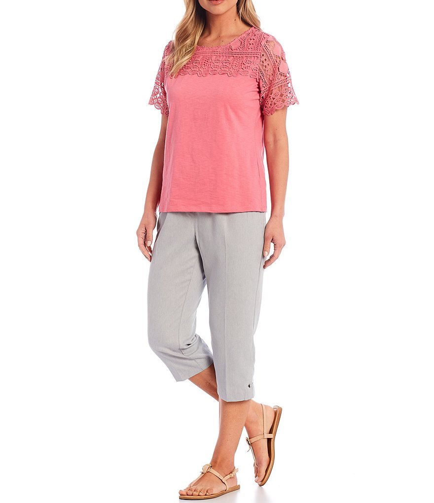 Allison Daley Microfiber Twill Silver Ring Embellished Hem Detail Pull-On Capri Pants