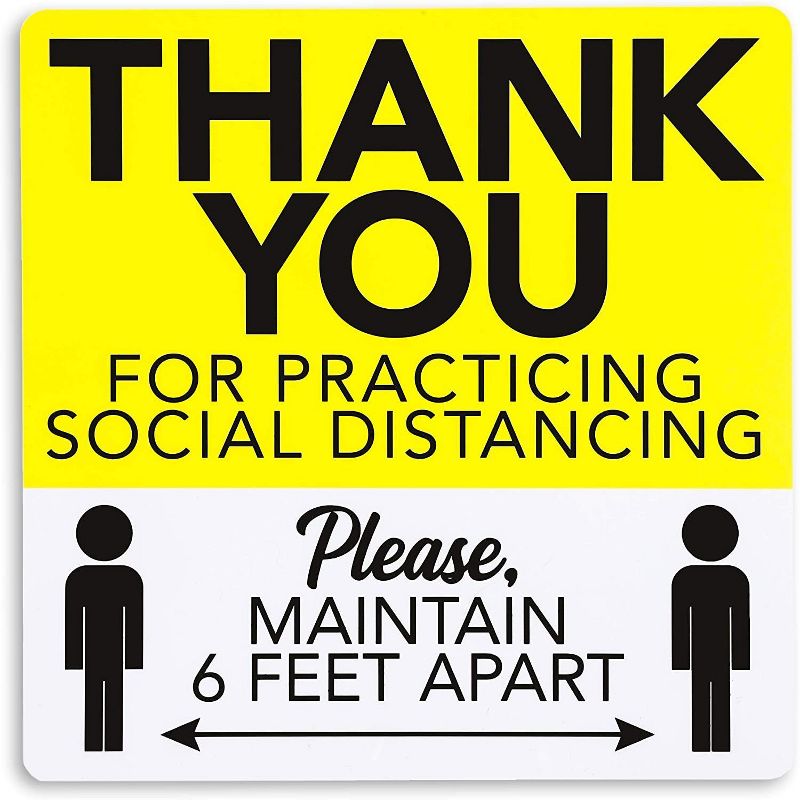 6-Pack Social Distance Safety Sign, Maintain 6 Feet Apart for Business Shop Office, Yellow, 7x7 inches