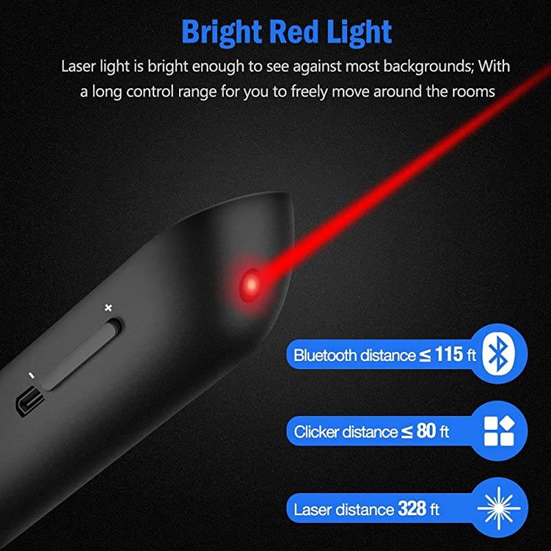 for Bluetooth Presentation Remote Powerpint Clicker USB Rechargeable RF 24 GHz Dual Modes Wireless Presenter Presentation Laser Pointer Slide Advancer for MacKeynotePCPPT